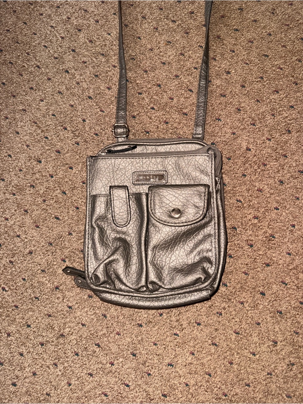 Started Silver Metallic Crossbody Bag with Front Pockets